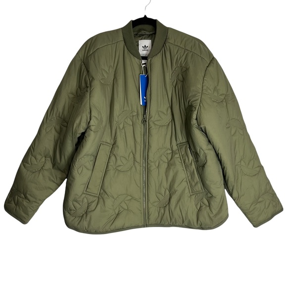 14) NWT ADIDAS Originals Trefoil Green Oversized Bomber Liner Jacket Size Small - Picture 2 of 16